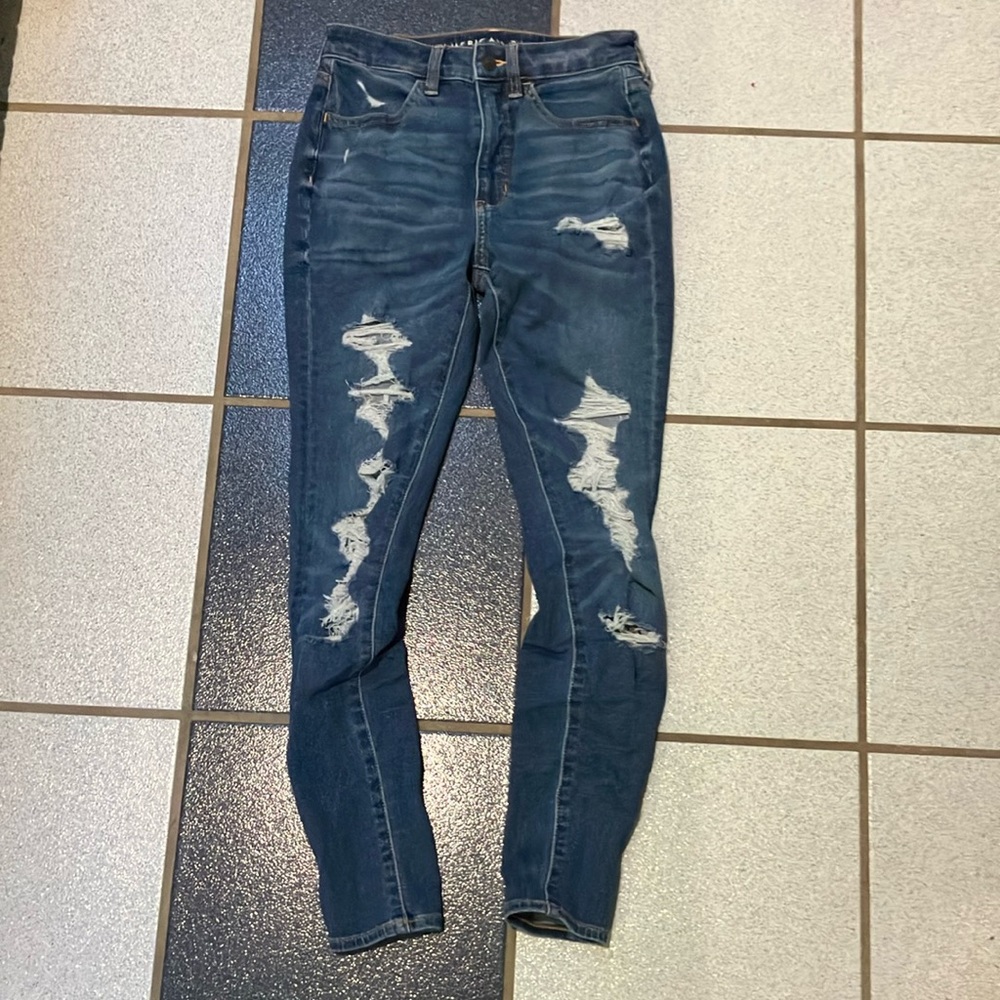 American Eagle Outfitters Blue Skinny Distressed Jeans